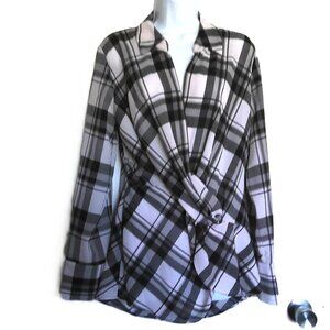 NEW Laundry by Shelly Segal Los Angeles Plaid Top Tunic Faux Wrap NWOT Flaw Sz L